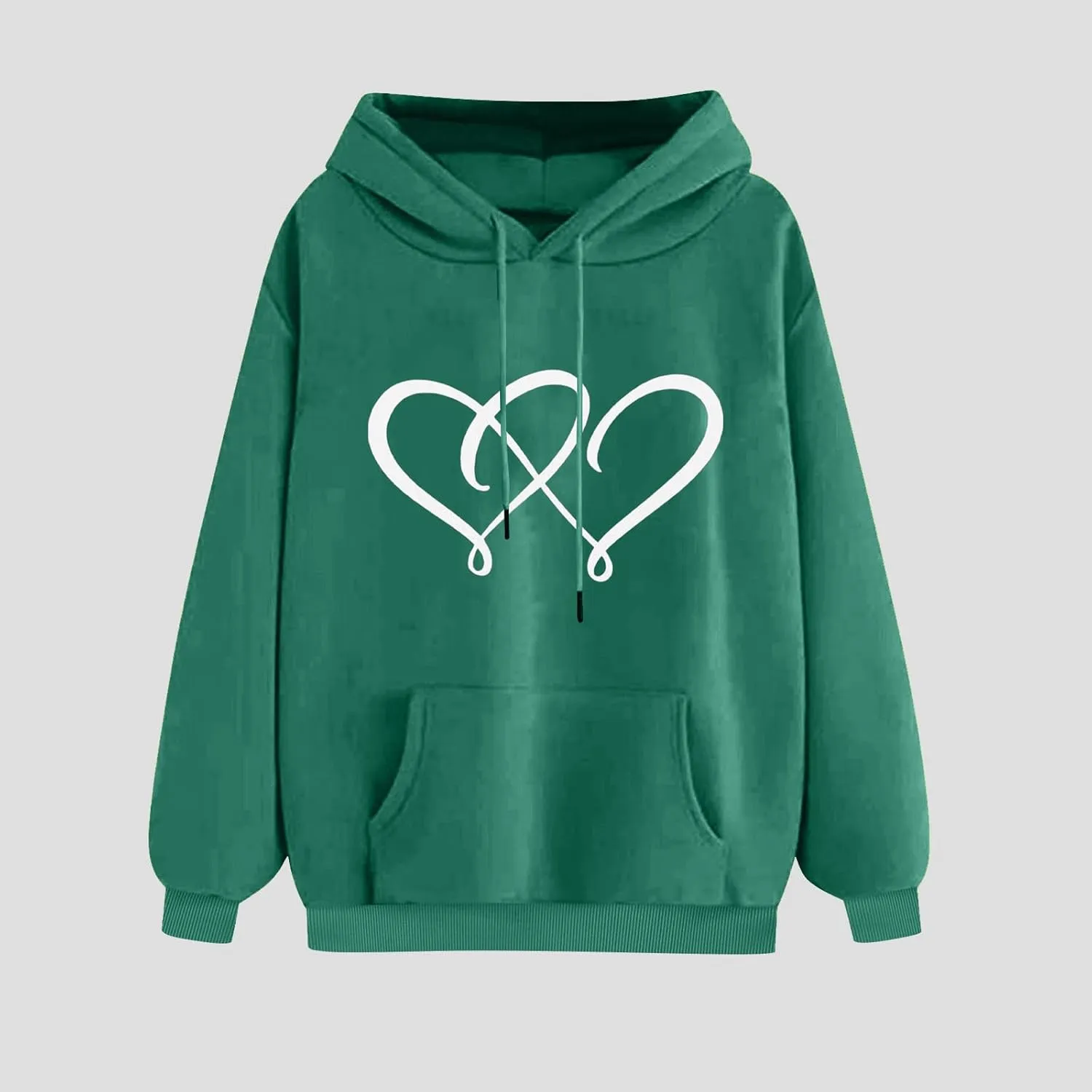 Women's Graphic Hoodies Heart Print Drawstring Long Sleeve Pocket Sweatshirt Casual Loose Fit Crewneck Pullover Tops