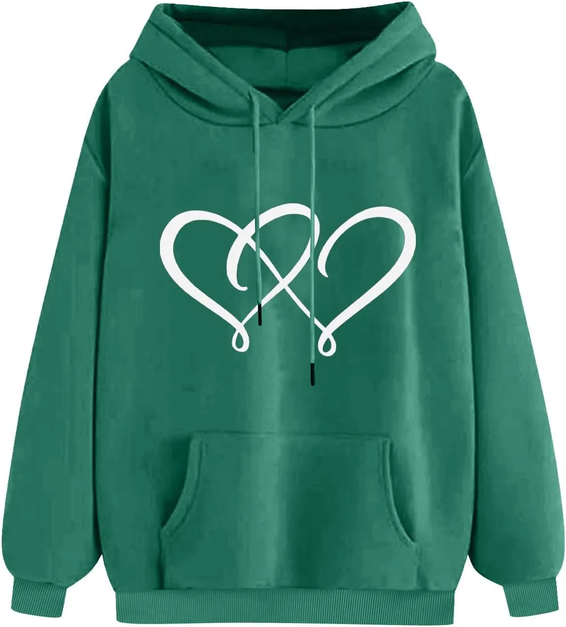 Women's Graphic Hoodies Heart Print Drawstring Long Sleeve Pocket Sweatshirt Casual Loose Fit Crewneck Pullover Tops