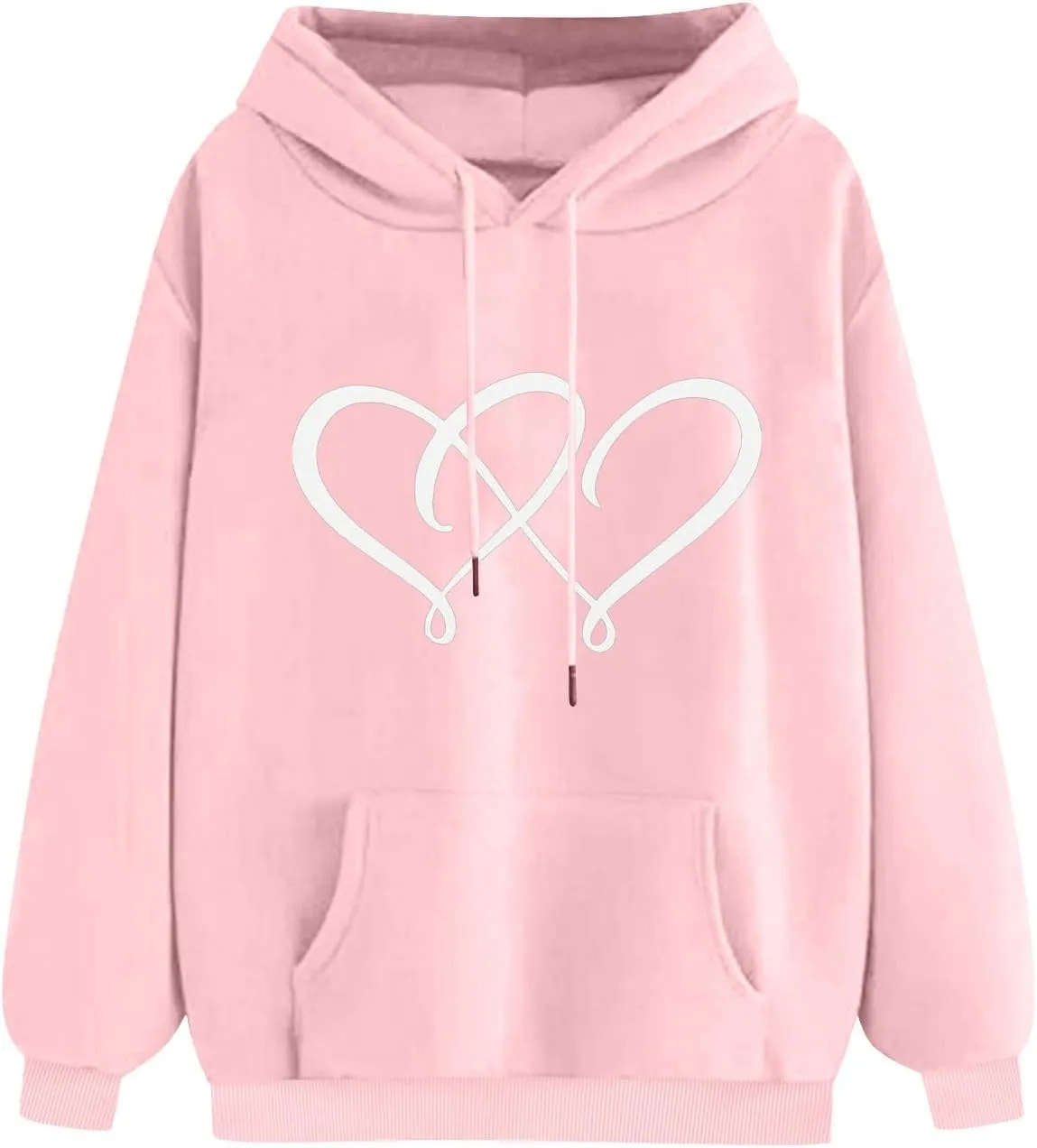 Women's Graphic Hoodies Heart Print Drawstring Long Sleeve Pocket Sweatshirt Casual Loose Fit Crewneck Pullover Tops