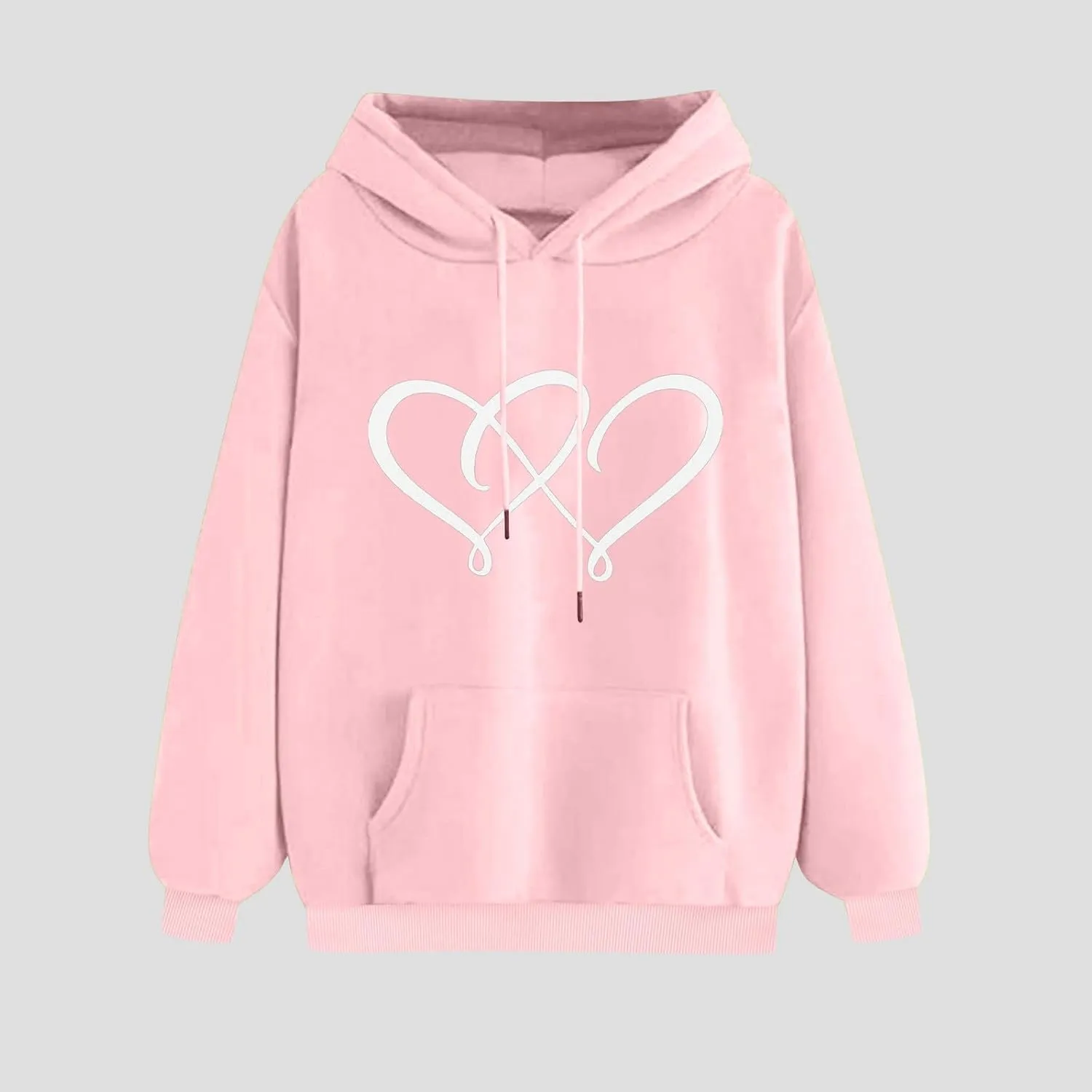Women's Graphic Hoodies Heart Print Drawstring Long Sleeve Pocket Sweatshirt Casual Loose Fit Crewneck Pullover Tops
