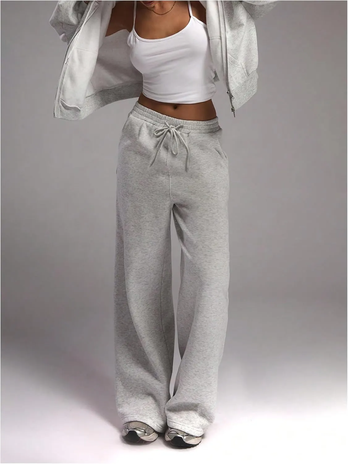 Women's Grey Wide Leg Sweatpants Joggers Casual Baggy Pants Fall Pants XXS-XXXXL
