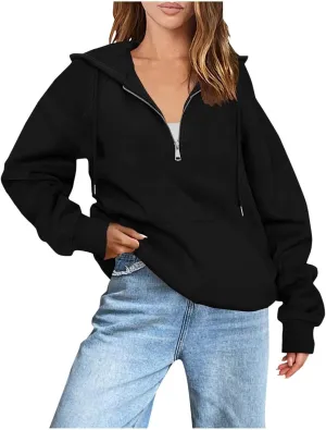 Womens Half Zip Hoodies Oversized Spring Cute Sweatshirts Long Sleeve Hooded Pullover Tops Fashion Trendy Outfits