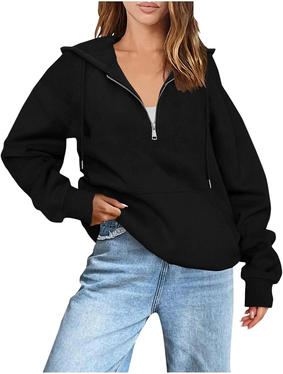 Womens Half Zip Hoodies Oversized Spring Cute Sweatshirts Long Sleeve Hooded Pullover Tops Fashion Trendy Outfits