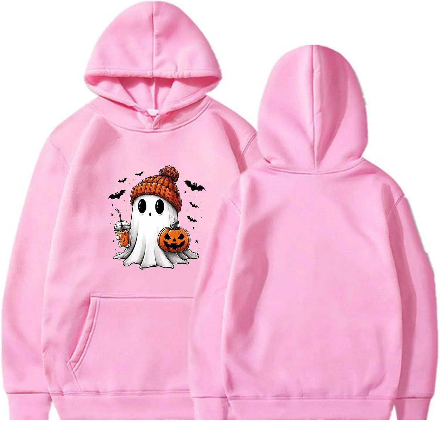 Women's Halloween Spooky Season Hoodie,Cute Ghost Graphic Sweatshirts Funny Pumpkin Face Tops Long Sleeve Hoodie 2024