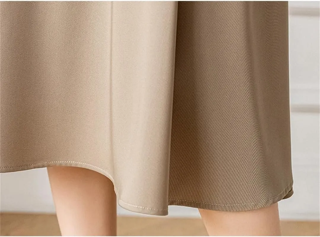 Women's High Waist A Line Skirt Simple Retro Office Midi Skirt Casual Pleated Skirt with Belt