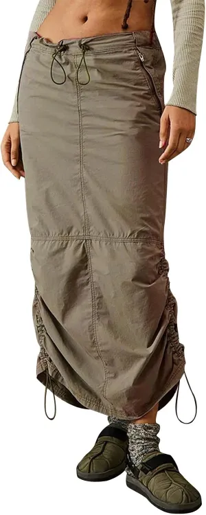 Womens High Waist Cargo Maxi Skirt Y2K Drawstring Back Vintage Ruched Slit Long Skirt with Pockets