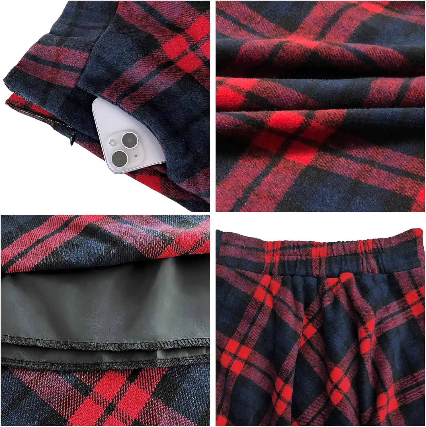 Womens High Waist Casual Pleated A-line Midi Skirt Elastic Waist with Pocket for Women