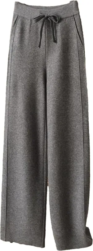 Women's High Waist Wide-Leg Pants Winter Loose Straight Knit Wool Pants Grandma Mop Trousers