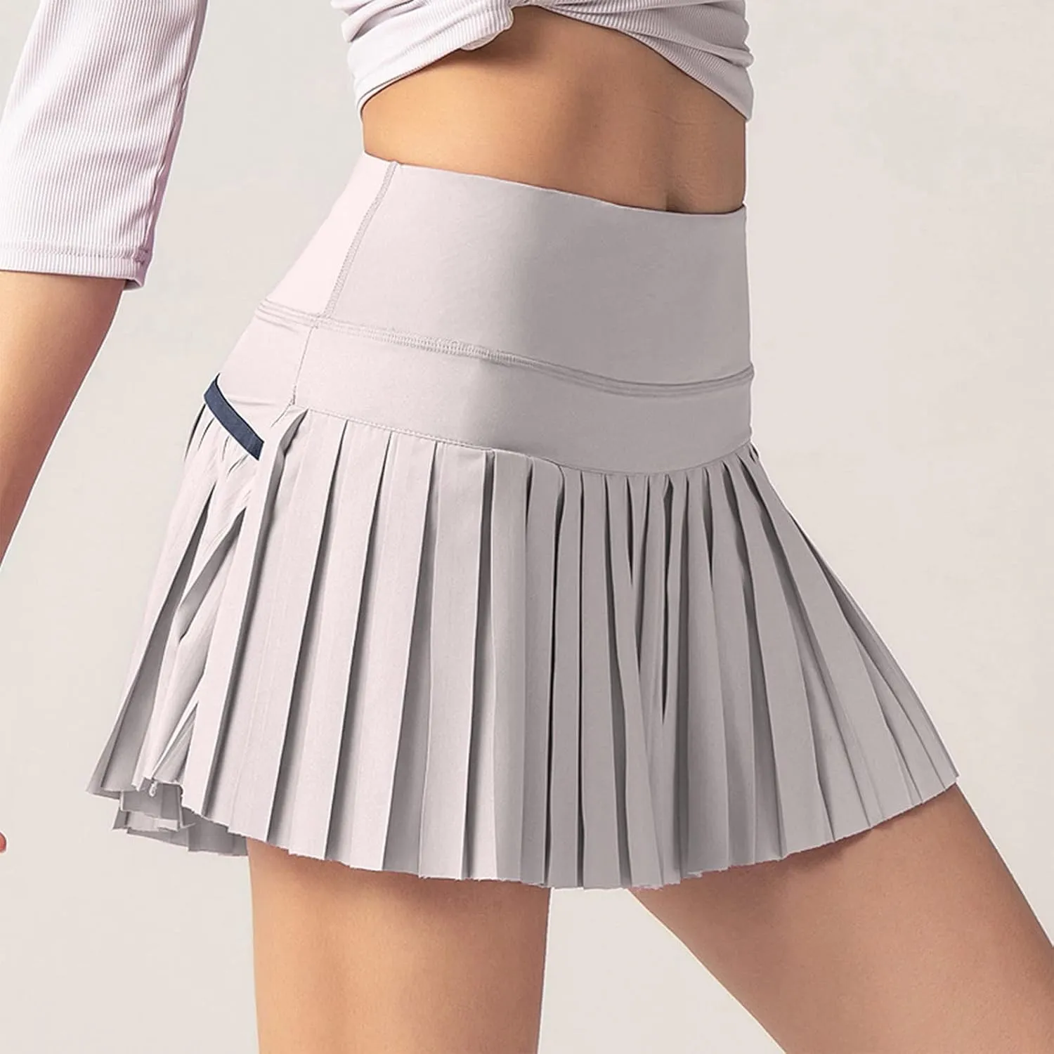 Women's High Waisted Running Skorts Sports Pleated Skirts Pockets Pant Skirts Cute Skirt (Grey, S)