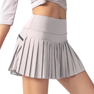 Women's High Waisted Running Skorts Sports Pleated Skirts Pockets Pant Skirts Cute Skirt (Grey, S)