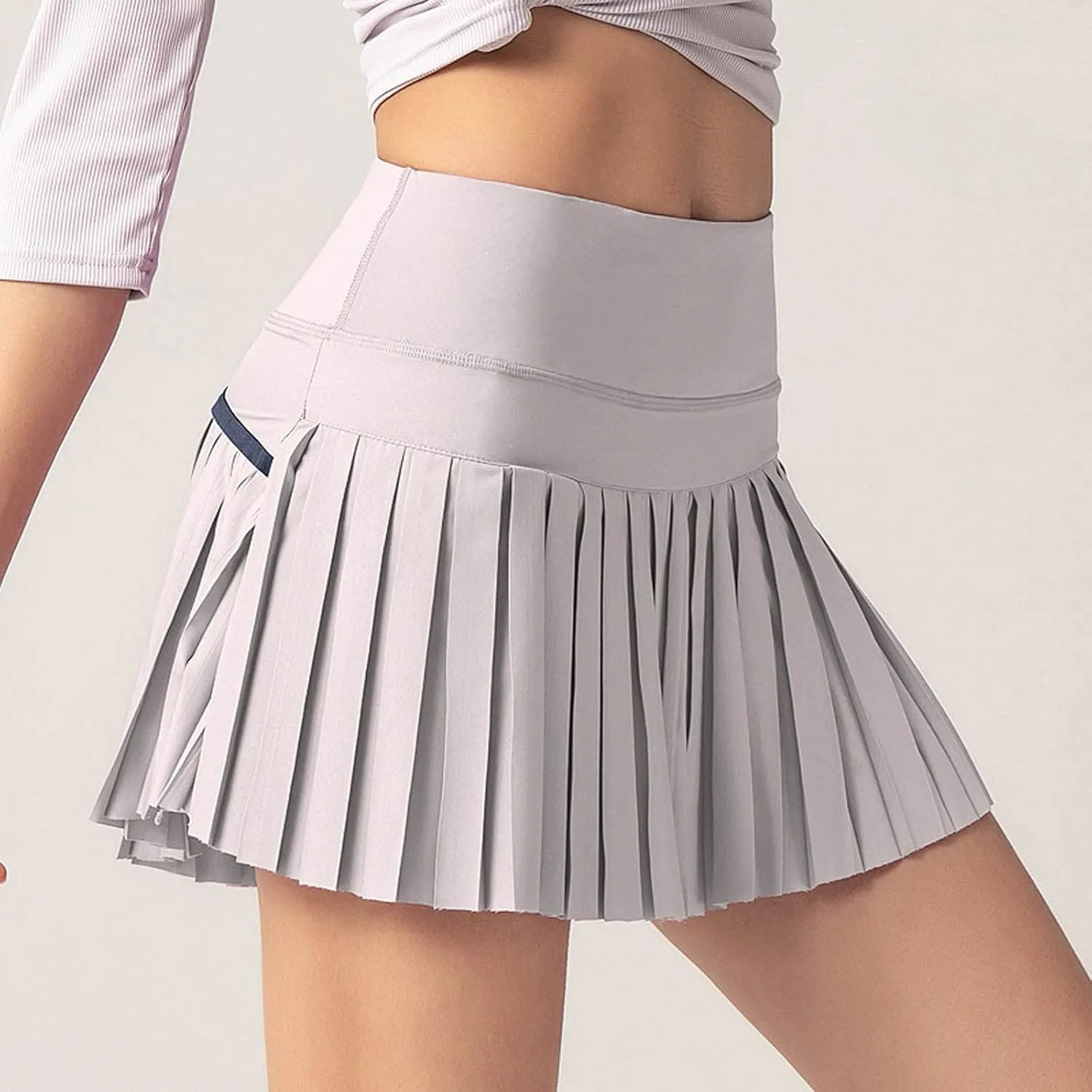 Women's High Waisted Running Skorts Sports Pleated Skirts Pockets Pant Skirts Cute Skirt (Grey, S)