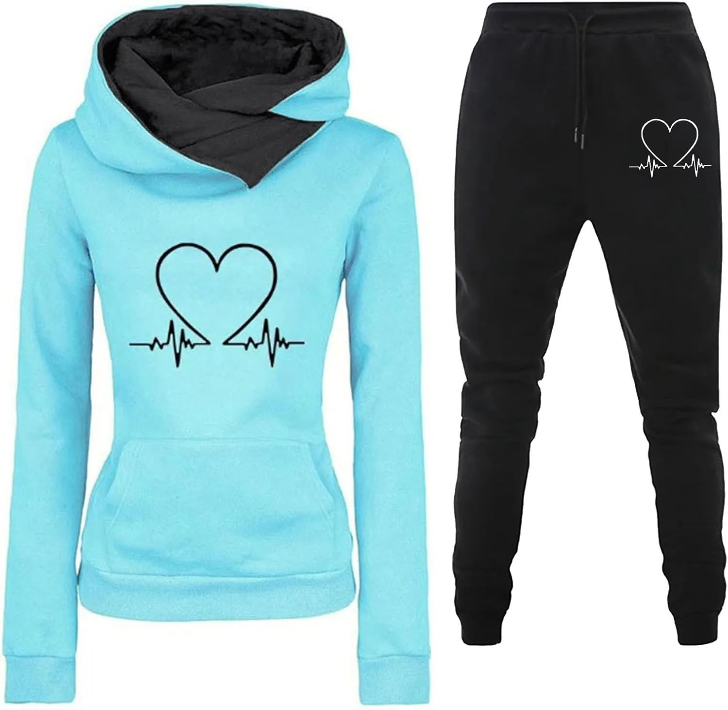Women's Joggers Sweatpants Solid and Tracksuit Sweatshirt Hooded Women Suits Sets High Waisted Cargo Pants Wide Leg