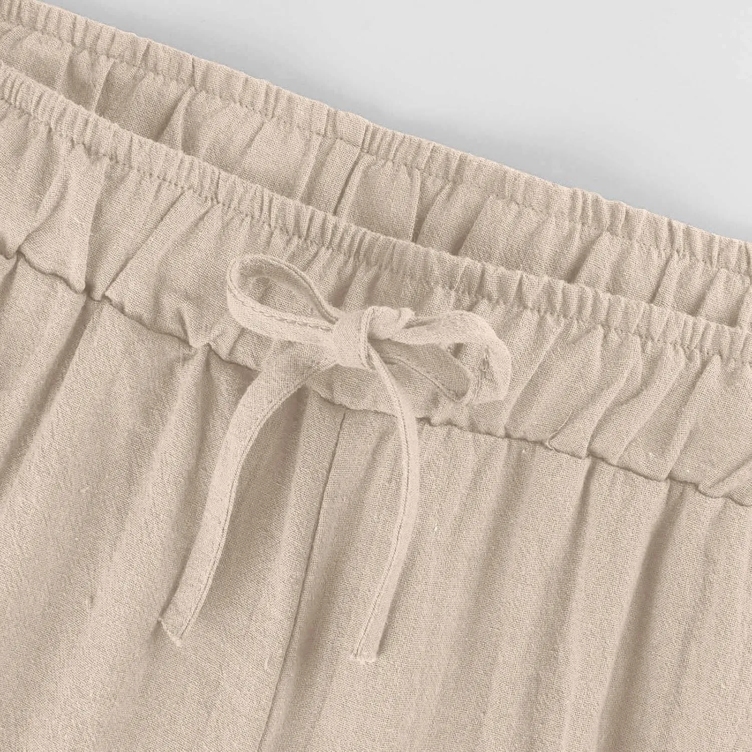Womens Linen Capri Pants with Pockets Wide Leg Cropped Lounge Trousers Drawstring Elastic Waisted Summer Beach Pants 2025