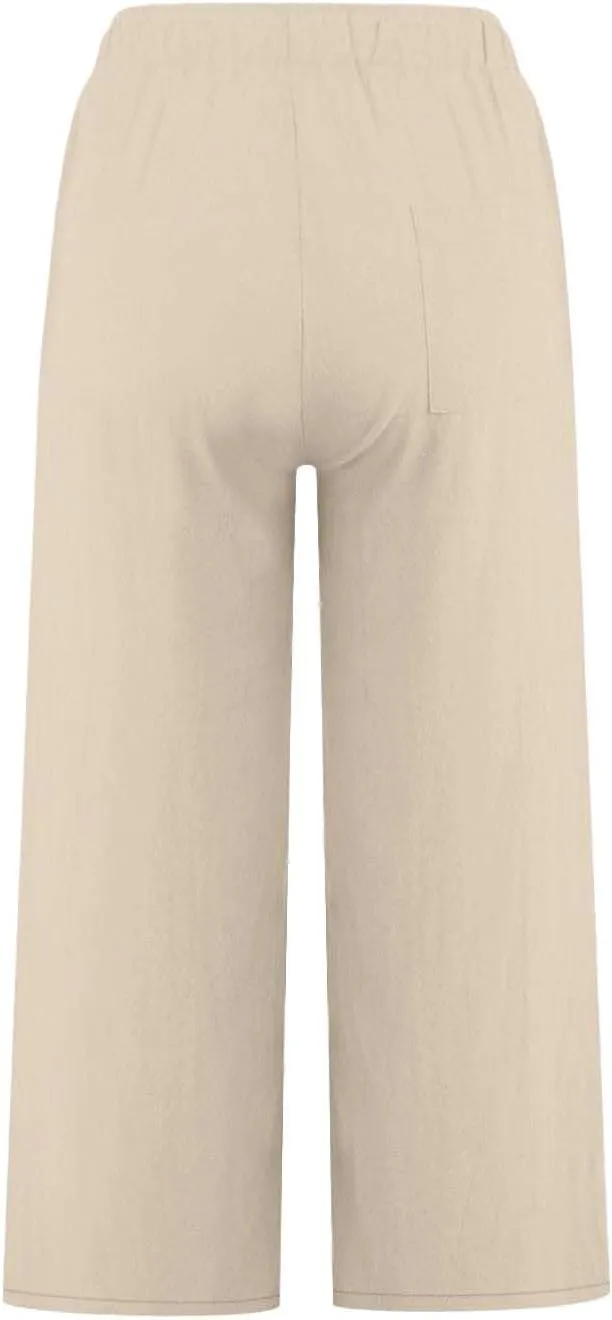 Womens Linen Capri Pants with Pockets Wide Leg Cropped Lounge Trousers Drawstring Elastic Waisted Summer Beach Pants 2025