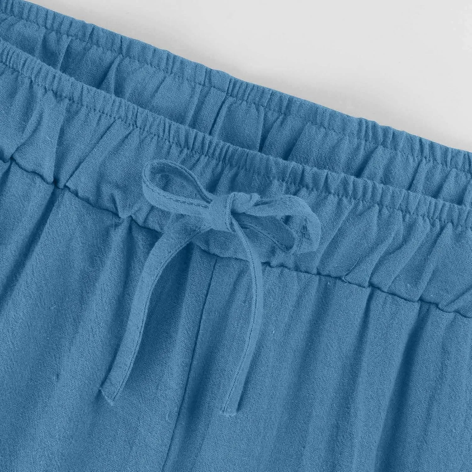 Womens Linen Capri Pants with Pockets Wide Leg Cropped Lounge Trousers Drawstring Elastic Waisted Summer Beach Pants 2025