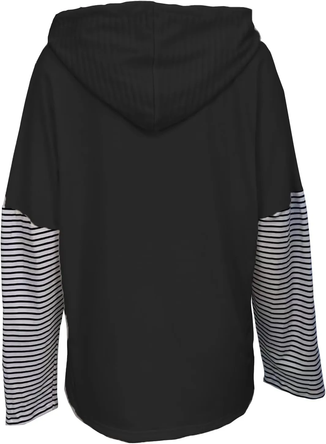 Womens Long Bell Sleeve V Neck Hoodie Sweatshirts Colorblock Lightweight Oversized Drawstring Pullover Tops Loose Fit