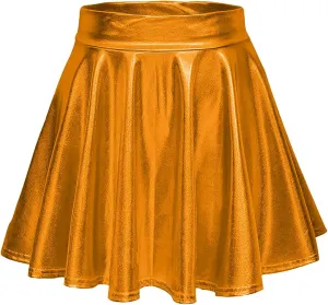 Women's Metallic Skater Skirt Sparkly Shiny Flared Pleated A Line Mini Skort Plus Size Skater Party Skirt