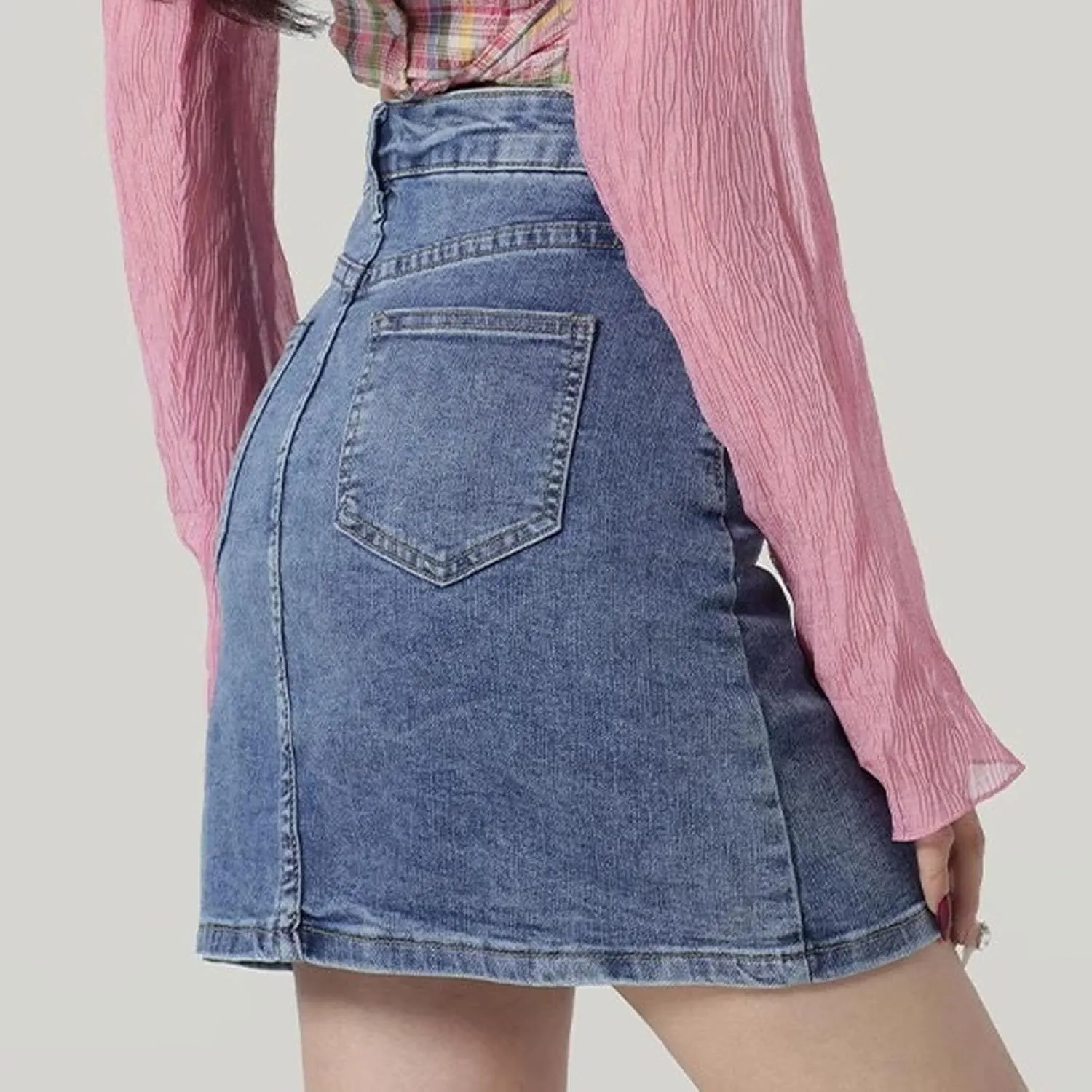 Womens Mini Denim Skirts Causal High Waisted Cute Hottie Bag Hip Slit Hem Summer Short Jean Skirts with Pockets