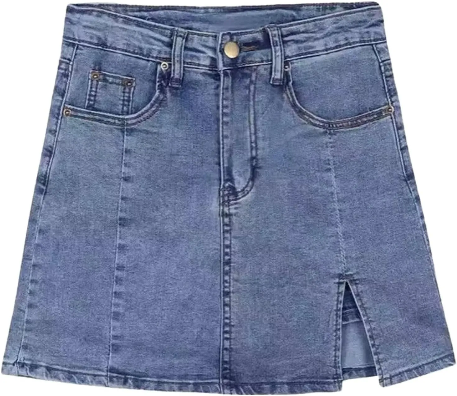 Womens Mini Denim Skirts Causal High Waisted Cute Hottie Bag Hip Slit Hem Summer Short Jean Skirts with Pockets