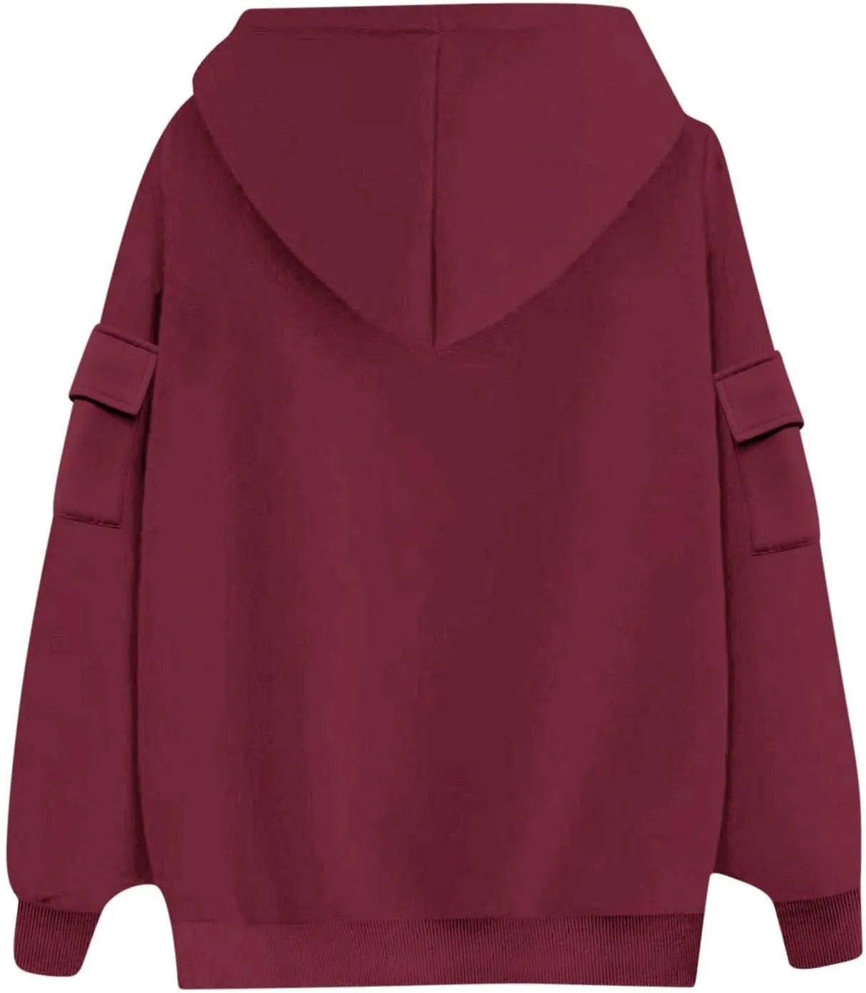 Womens Oversized Hoodies Cargo Pocketed Long Sleeve Crewneck Pullover Fall Winter Solid Drop Shoulder Sweatshirts