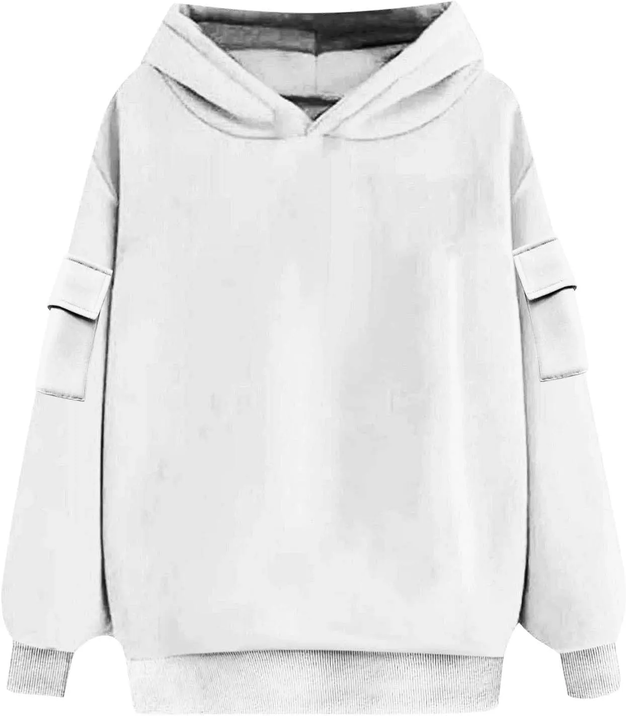 Womens Oversized Hoodies Cargo Pocketed Long Sleeve Crewneck Pullover Fall Winter Solid Drop Shoulder Sweatshirts