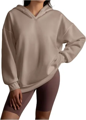 Womens Oversized Hoodies Casual Fall Teen Girls Preppy Clothes 2024 Trendy Long Sleeve Pullover V Neck Sweatshirts