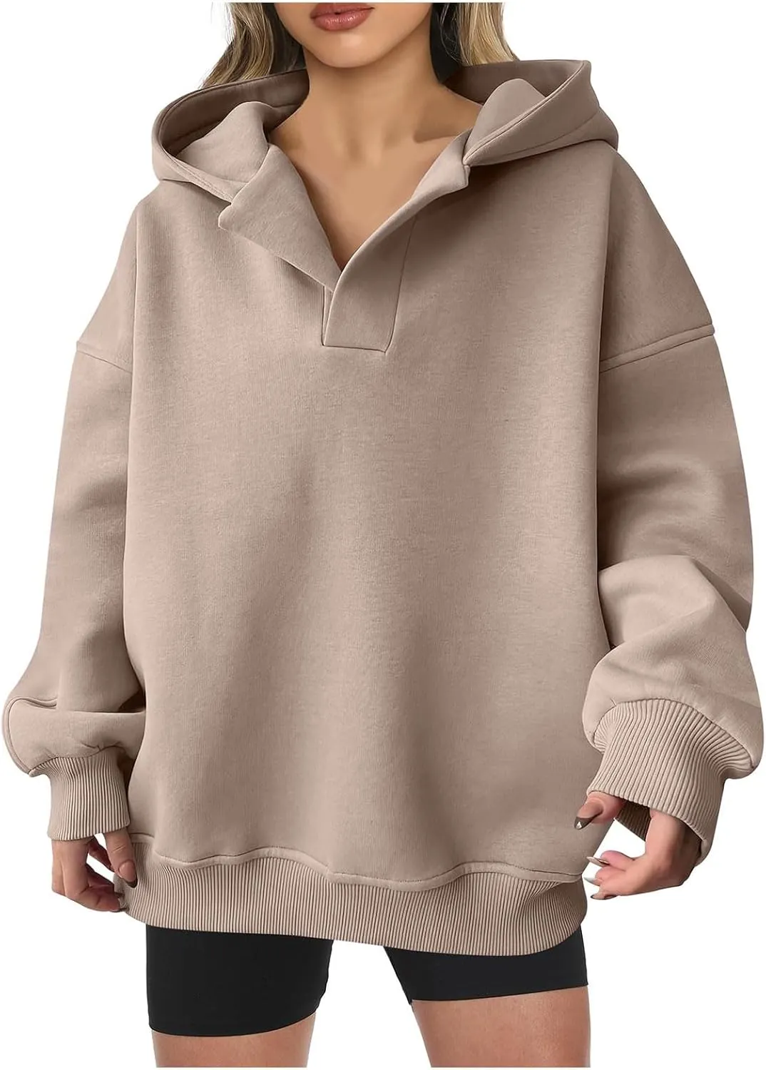 Womens Oversized Hoodies Casual Fall Teen Girls Preppy Clothes 2024 Trendy Long Sleeve Pullover V Neck Sweatshirts