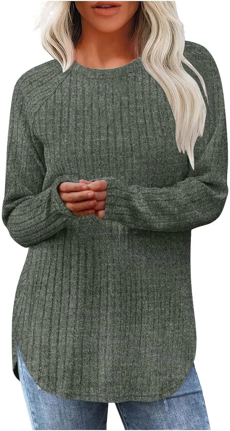 Women's Oversized Sweatshirt Winter Casual Trendy Long Sleeve Crew Neck Solid Knit Fleece Sweater Pullover, S-2XL