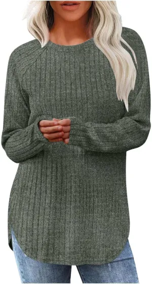 Women's Oversized Sweatshirt Winter Casual Trendy Long Sleeve Crew Neck Solid Knit Fleece Sweater Pullover, S-2XL