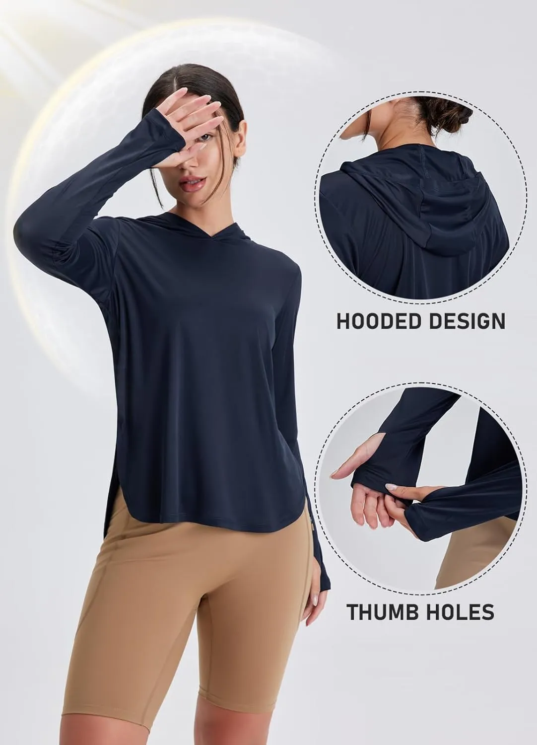 Women's Rash Guard Long Sleeve UV Sun Protection Shirts with Thin Hoodie UPF 50  Lightweight SPF Tops for Hiking