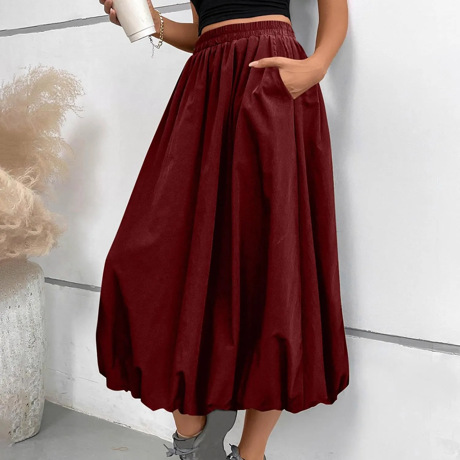 Womens Skirt for Women Maxi Long Loose Fit High Cut Basic Skirt 2025 Y2K