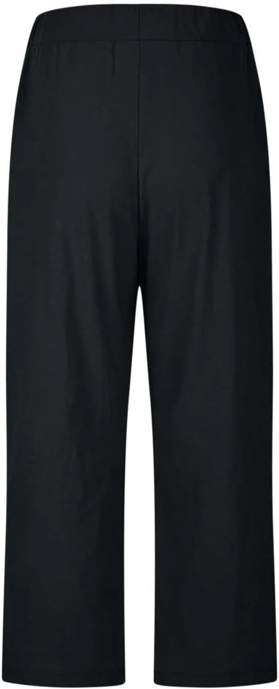 Women's Solid Cotton Linen Straight Pants Casual Loose Elastic Waist Wide Leg Trousers Summer Lounge Palazzo Beach Pants