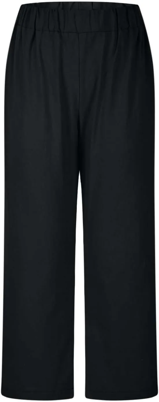 Women's Solid Cotton Linen Straight Pants Casual Loose Elastic Waist Wide Leg Trousers Summer Lounge Palazzo Beach Pants