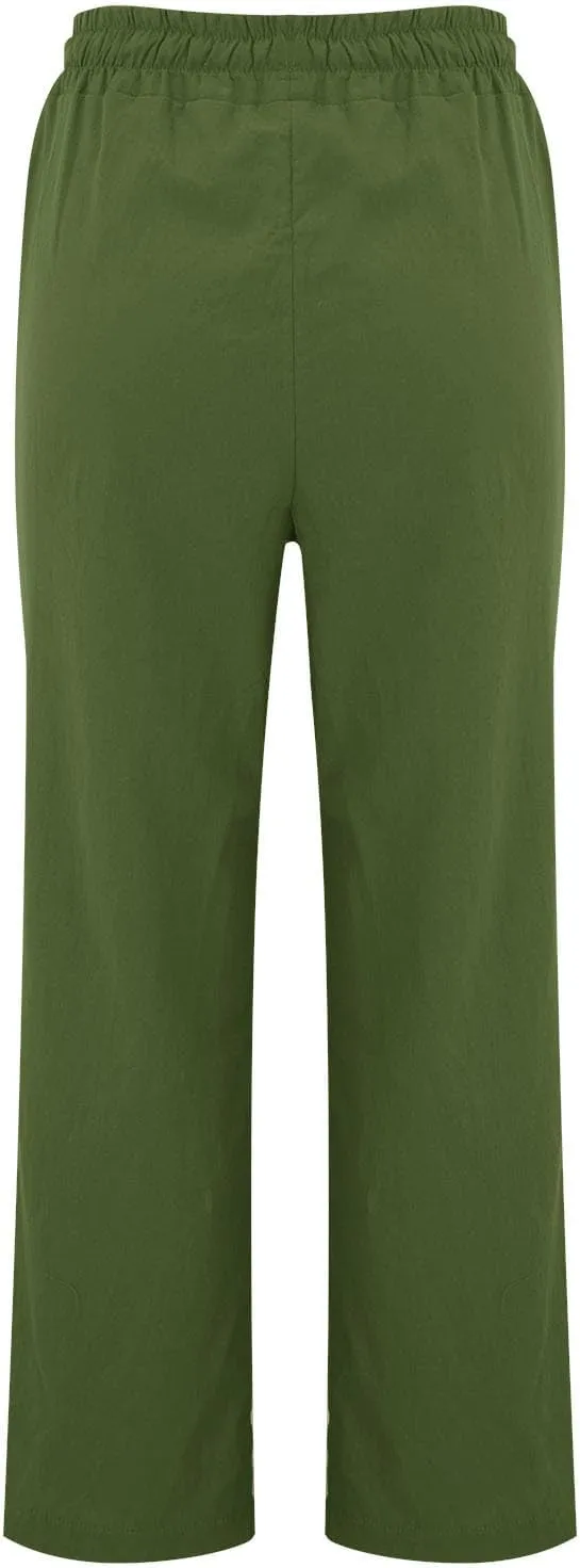Women's Solid Cotton Linen Straight Pants Drawstring Loose Fit Summer Pants Wide Leg Trousers with Side Pockets for Causal