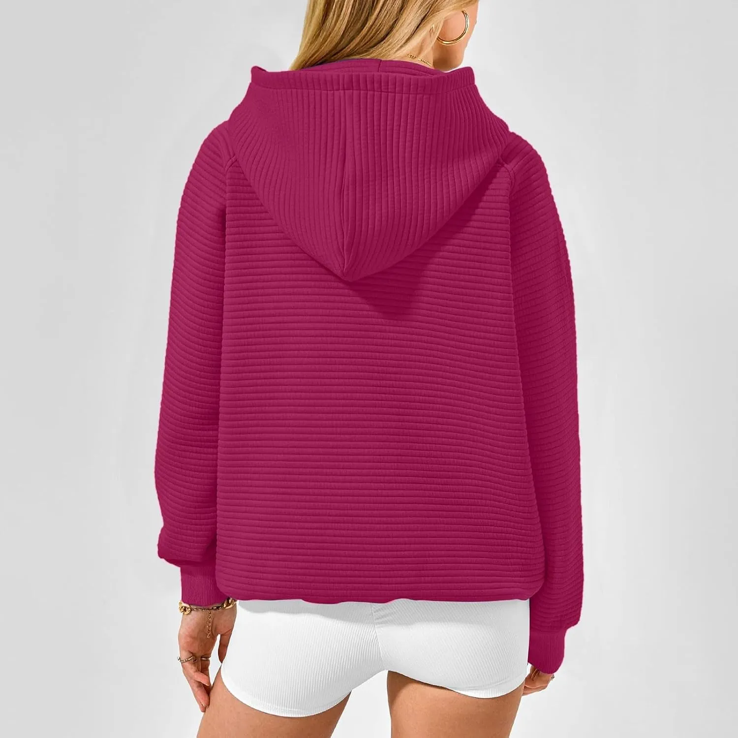 Women's Solid Oversized Hoodies Slub Knit Splicing Sweatshirt Loose Soft Long Sleeve Pullover Tops with Pocket