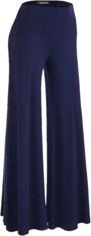 Womens Solid Palazzo Pants High Waist Wide Leg Pants Stretchy Pants