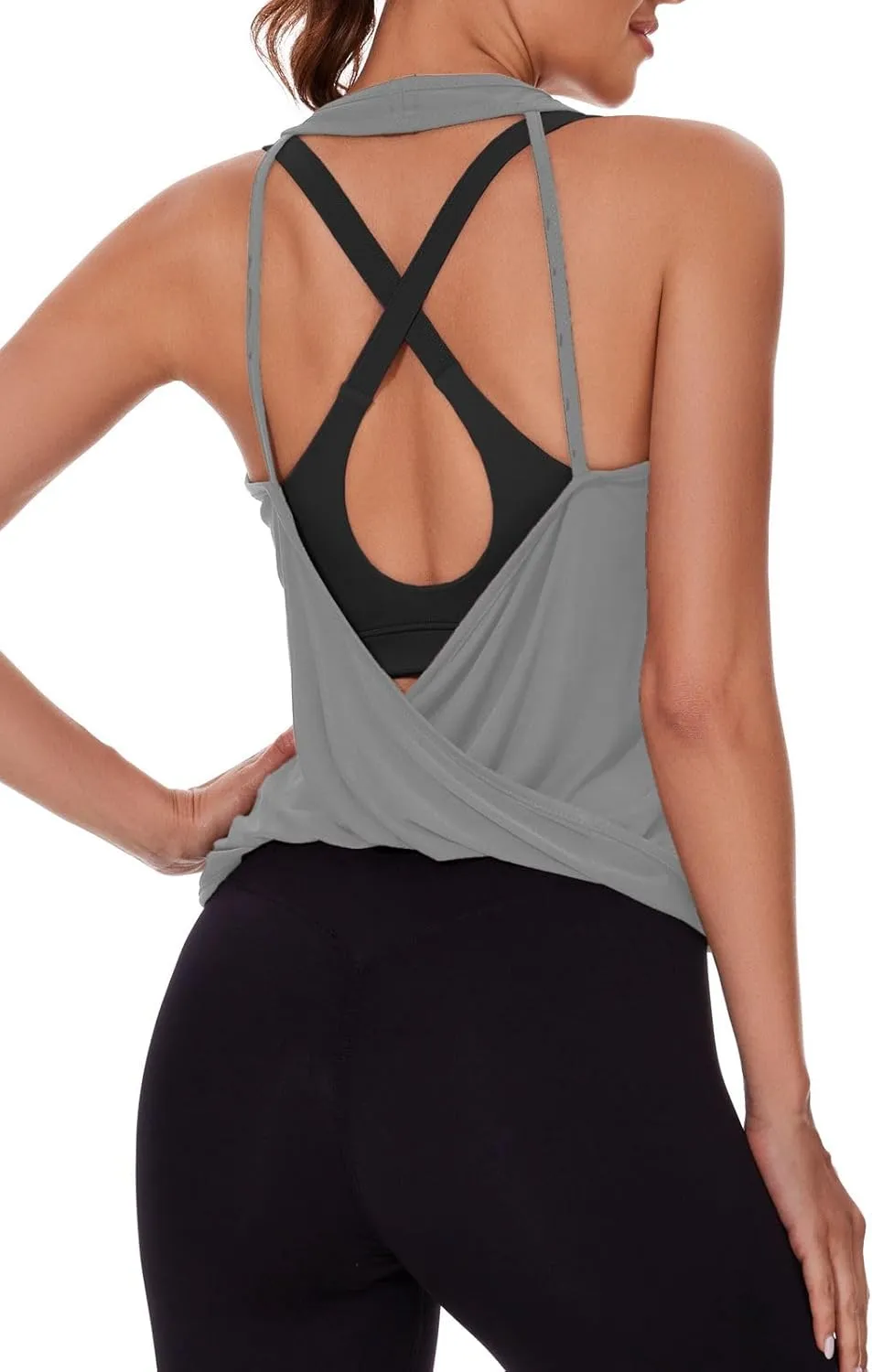Womens Summer Open Back Yoga Tops Halter Backless Workout Tank Top Loose Fit Athletic Shirts Gym Activewear for Women
