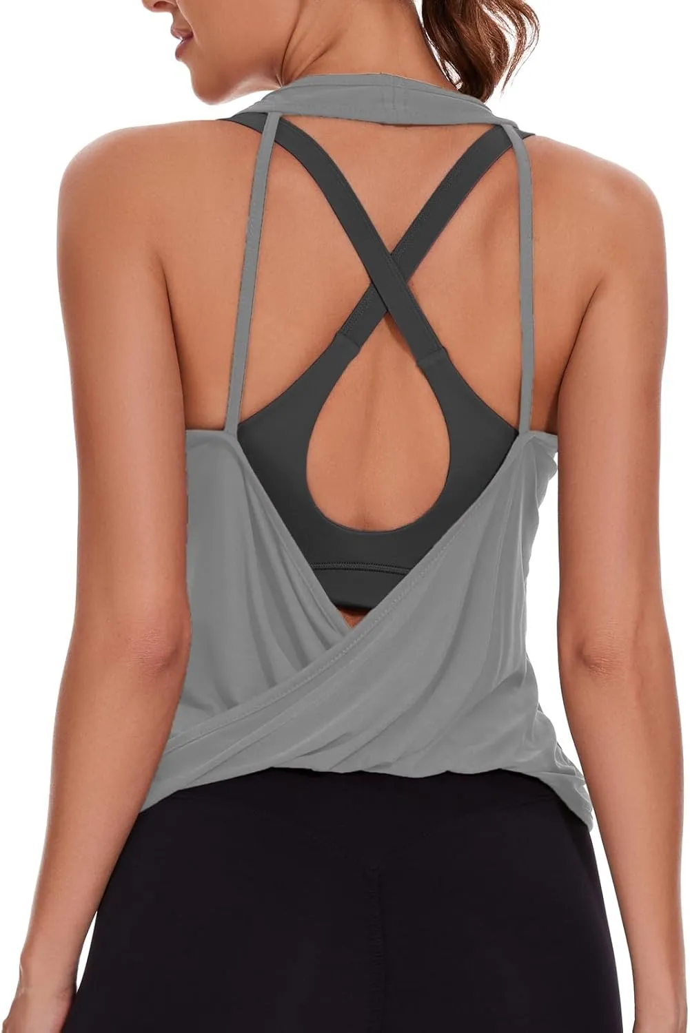 Womens Summer Open Back Yoga Tops Halter Backless Workout Tank Top Loose Fit Athletic Shirts Gym Activewear for Women