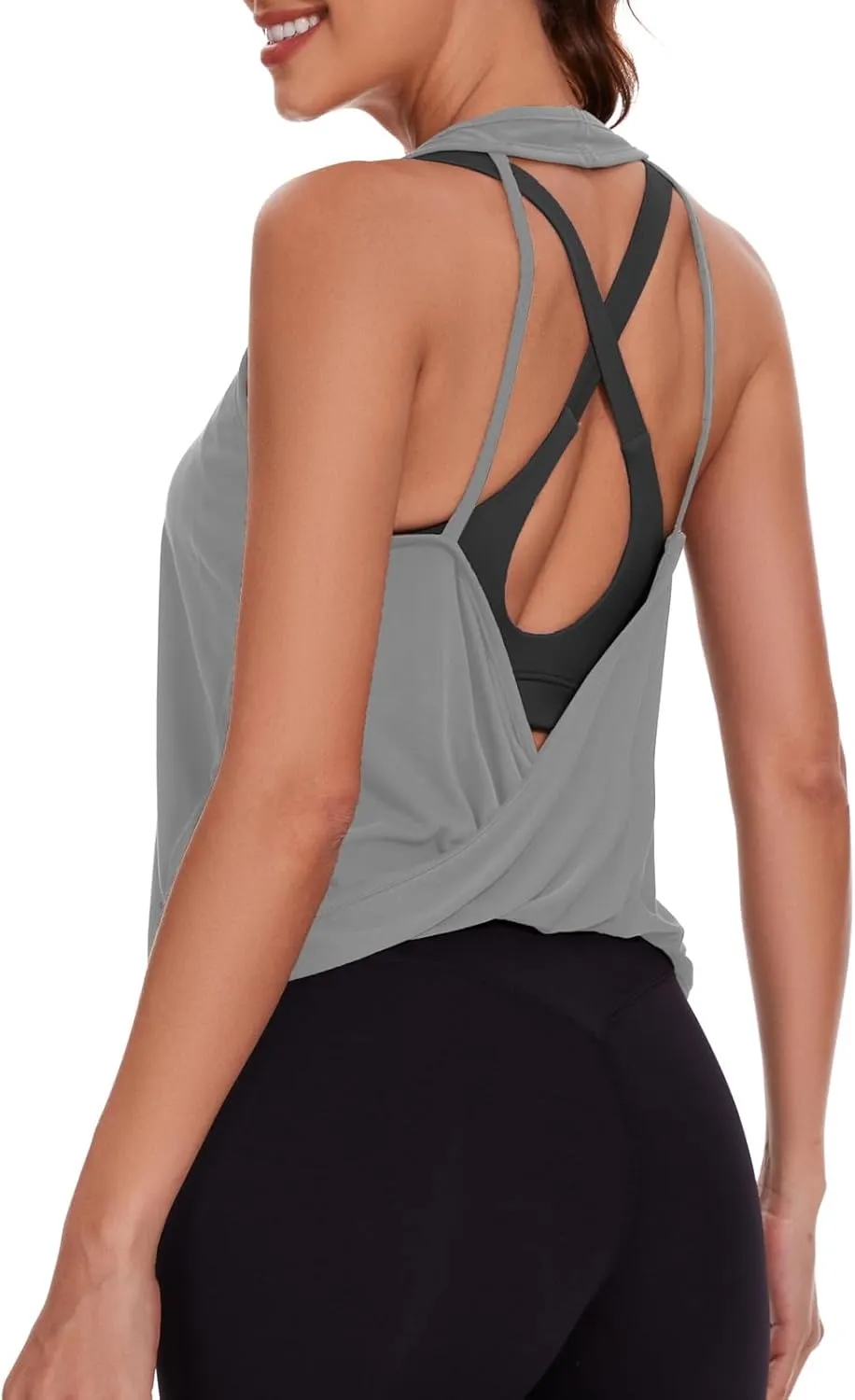 Womens Summer Open Back Yoga Tops Halter Backless Workout Tank Top Loose Fit Athletic Shirts Gym Activewear for Women