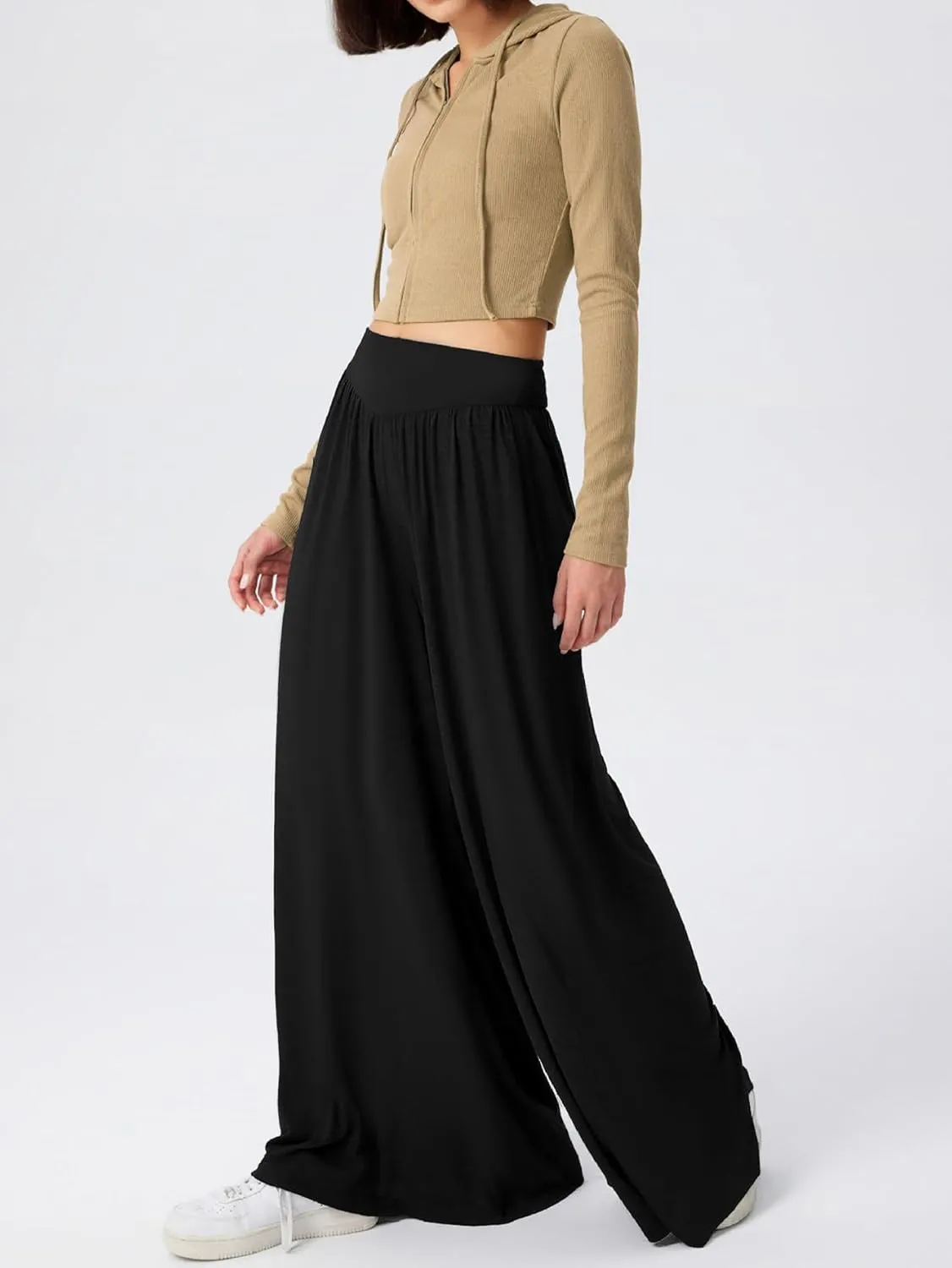 Women's Wide Leg Palazzo Pants High Waist Long Pants Lounge Beach Trousers