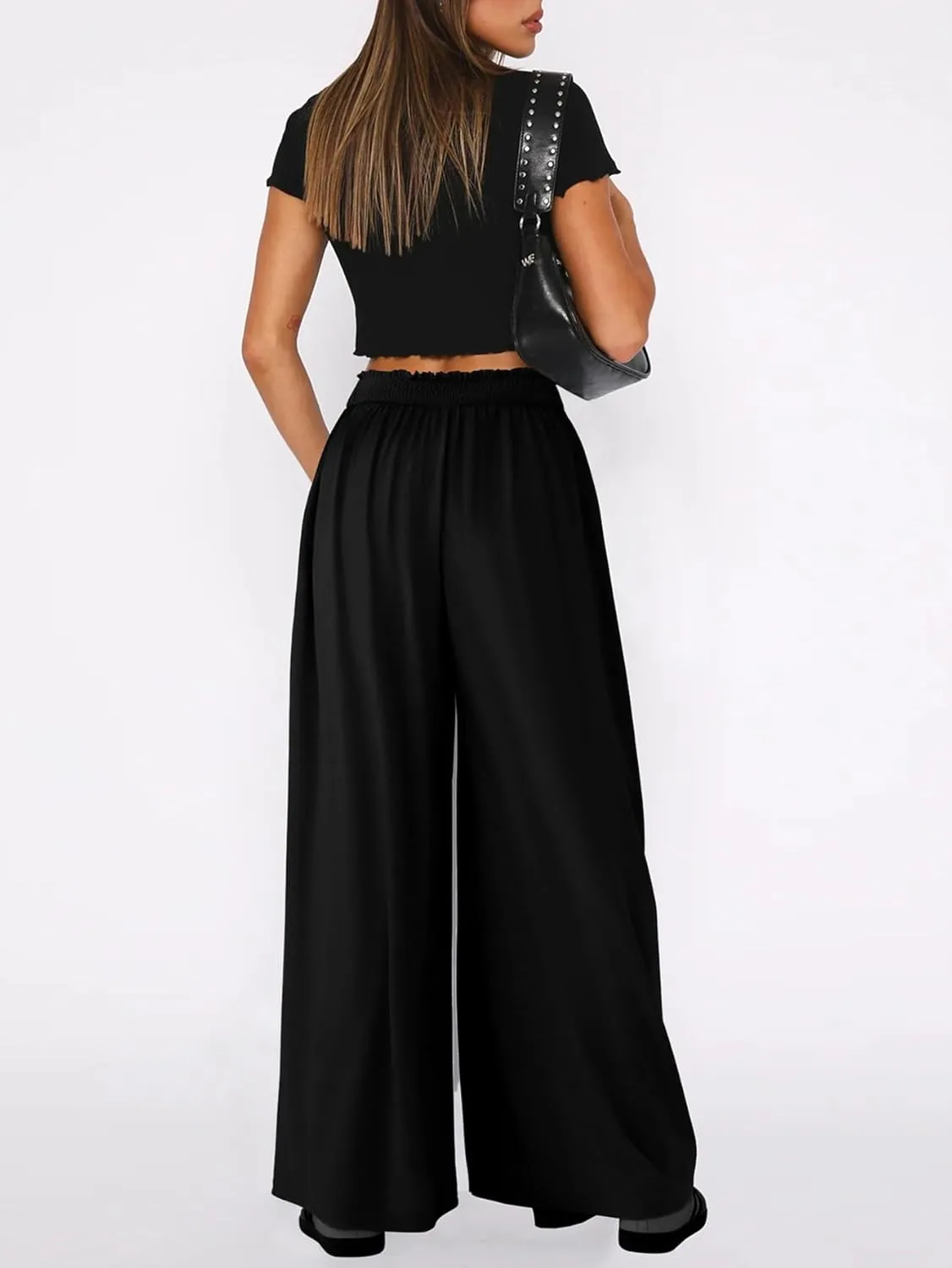 Women's Wide Leg Palazzo Pants High Waist Long Pants Lounge Beach Trousers