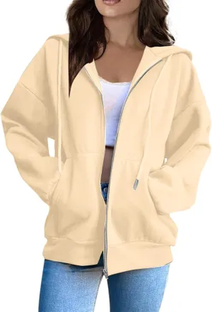 Womens Zip Up Hoodies Long Sleeve Oversized Sweatshirts Y2K Jacket Pockets Patchwork Design T-Shirt Hoodie for Women