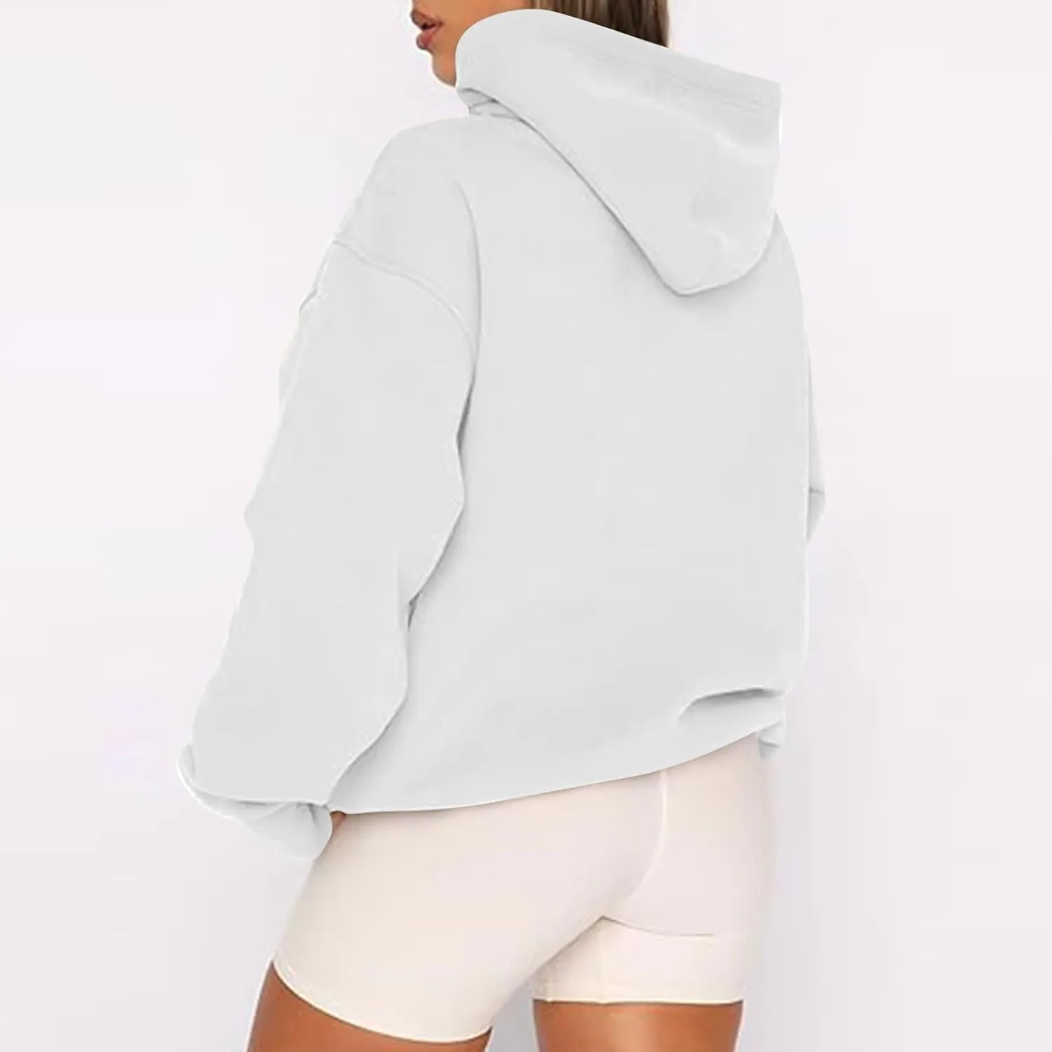 Womens Zip Up Hoodies Oversized Full Zip Up Hoodie Long Sleeve Drawstring Hooded Sweatshirt Fleece Jacket with Pockets