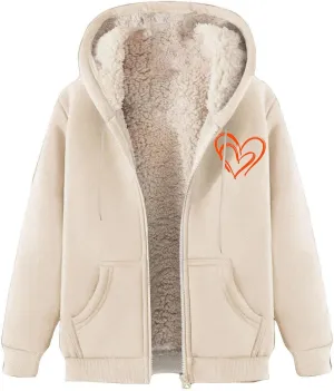 Womens Zip Up Hoodies Winter lightweight Fleece Lined Coats Comfy Warm Plus Size Sherpa Sweatshirt with Pockets