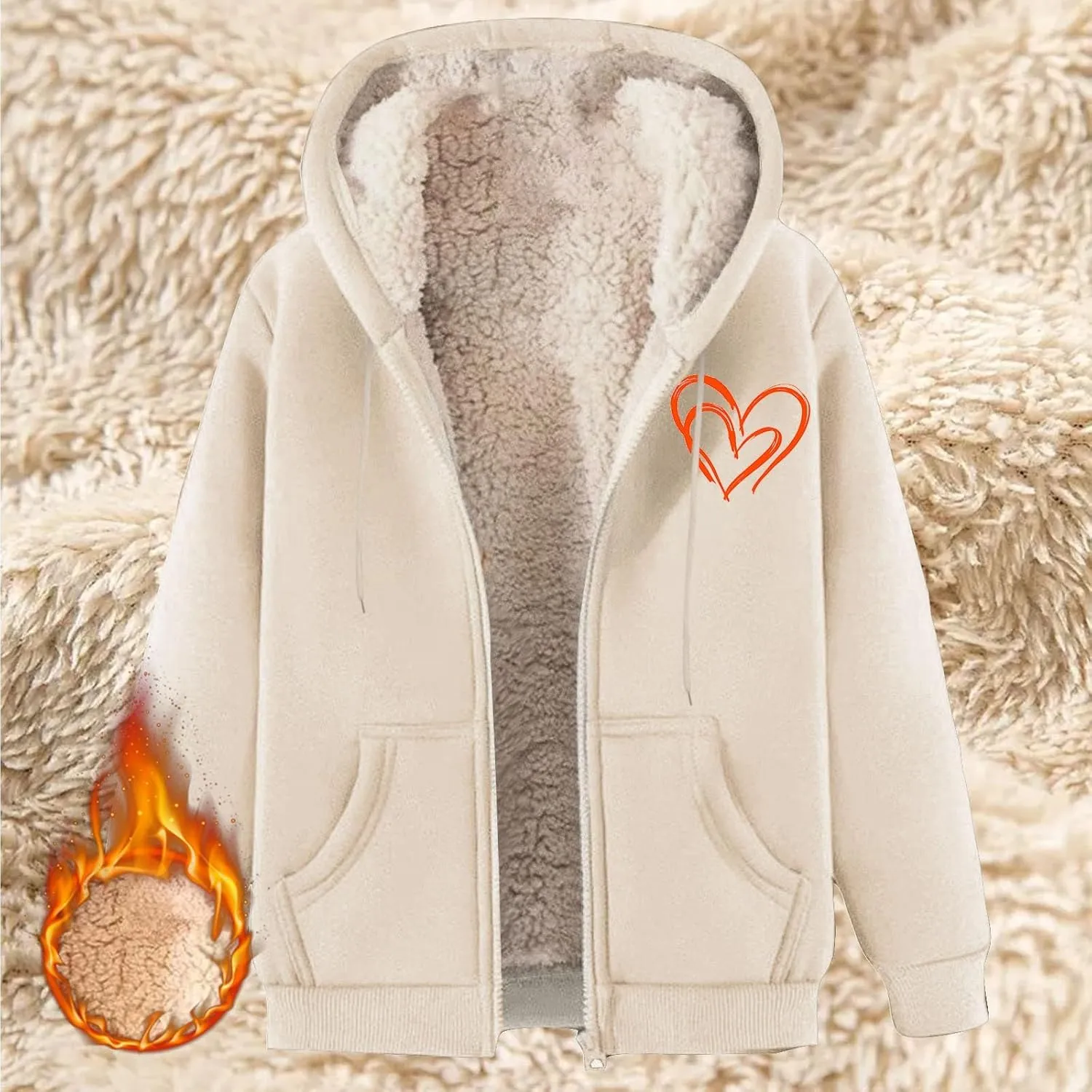 Womens Zip Up Hoodies Winter lightweight Fleece Lined Coats Comfy Warm Plus Size Sherpa Sweatshirt with Pockets