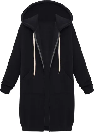 Women's Zip Up Long Hoodies Long Sleeve Drawstring Hooded Sweatshirts 2025 Fall Oversized Fleece Jackets with Pockets