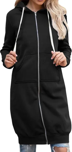Women's Zip Up Long Hoodies Oversized Long Sleeve Drawstring Hooded Sweatshirts 2025 Fall Fleece Jackets with Pockets