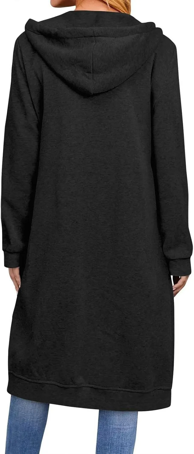 Women's Zip Up Long Hoodies Oversized Long Sleeve Drawstring Hooded Sweatshirts 2025 Fall Fleece Jackets with Pockets