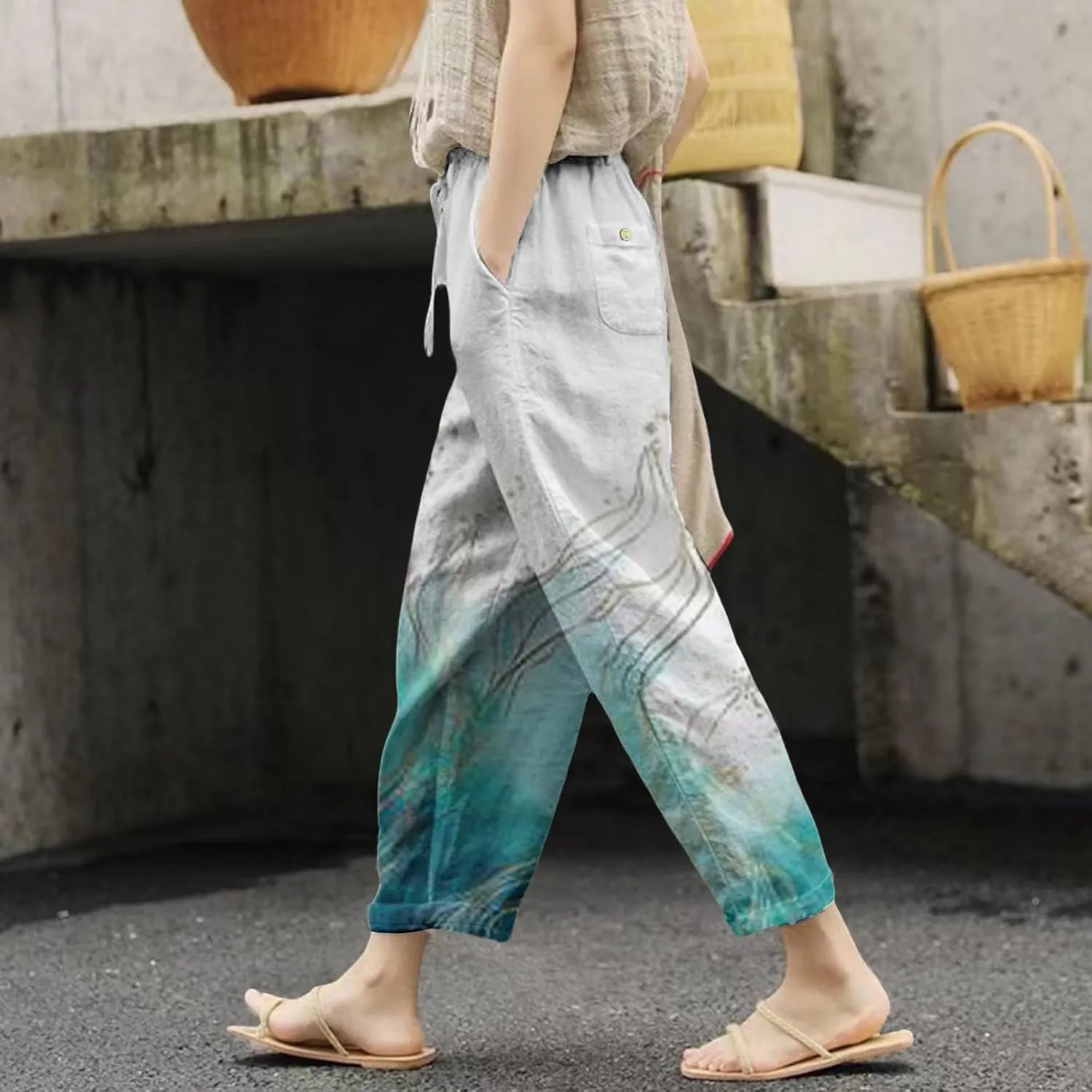 Workout Leggings for Women Casual Drawstring Pants Cotton Linen Pants Casual 2025 Women's Bottoms Womens Workout