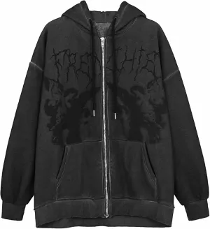 XBTCLXEBCO Women's Oversized Hoodie Sweatshirt Graphic Print Long Sleeve Zipper Hooded Coat Vintage Loose Jacket With Pockets
